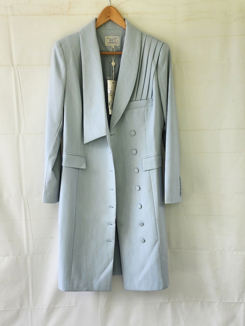 FBT Fashion By Teresa Collection Light Blue Long Double-Breasted Blazer Coat